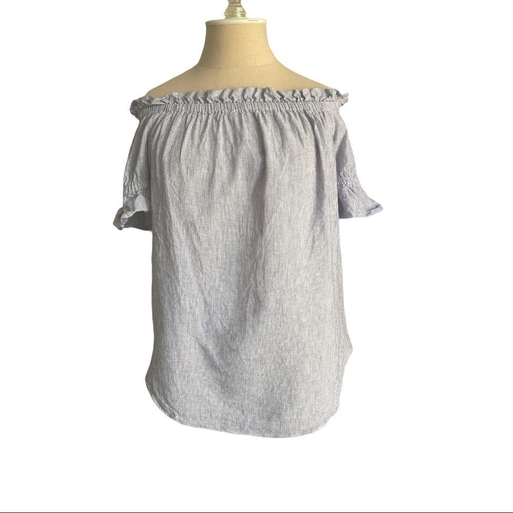 Michael Kors Purple Pinstripe Off-Shoulder Top